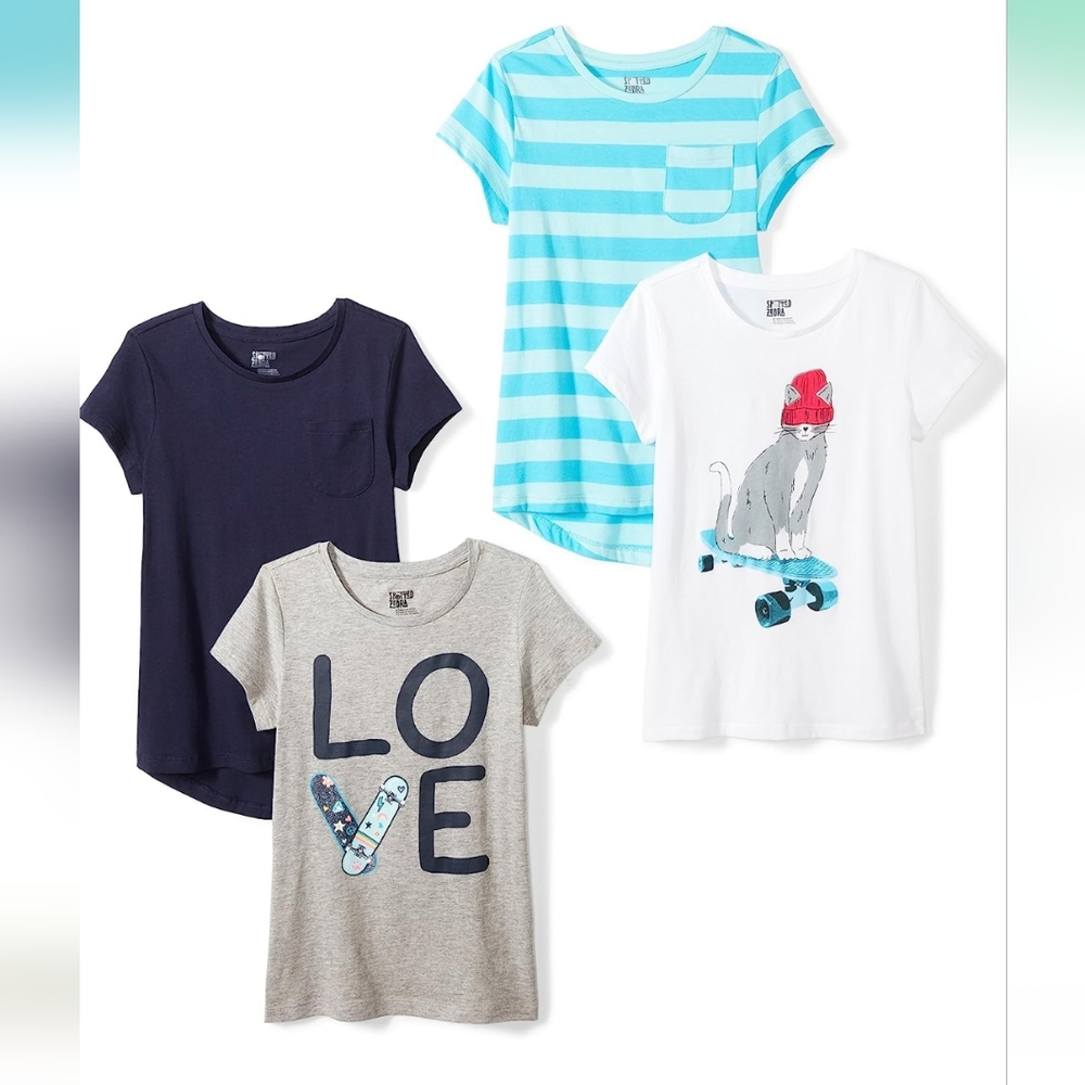 Final Price◇  Amazon Essentials Girls Short-Sleeve T-Shirt Tops 4 pack